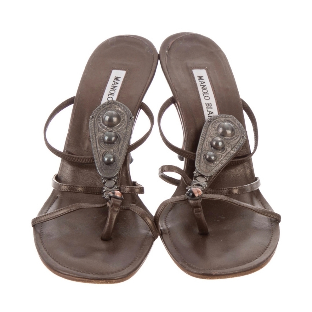 Manolo Blahnik Embellished Leather Thong Sandals